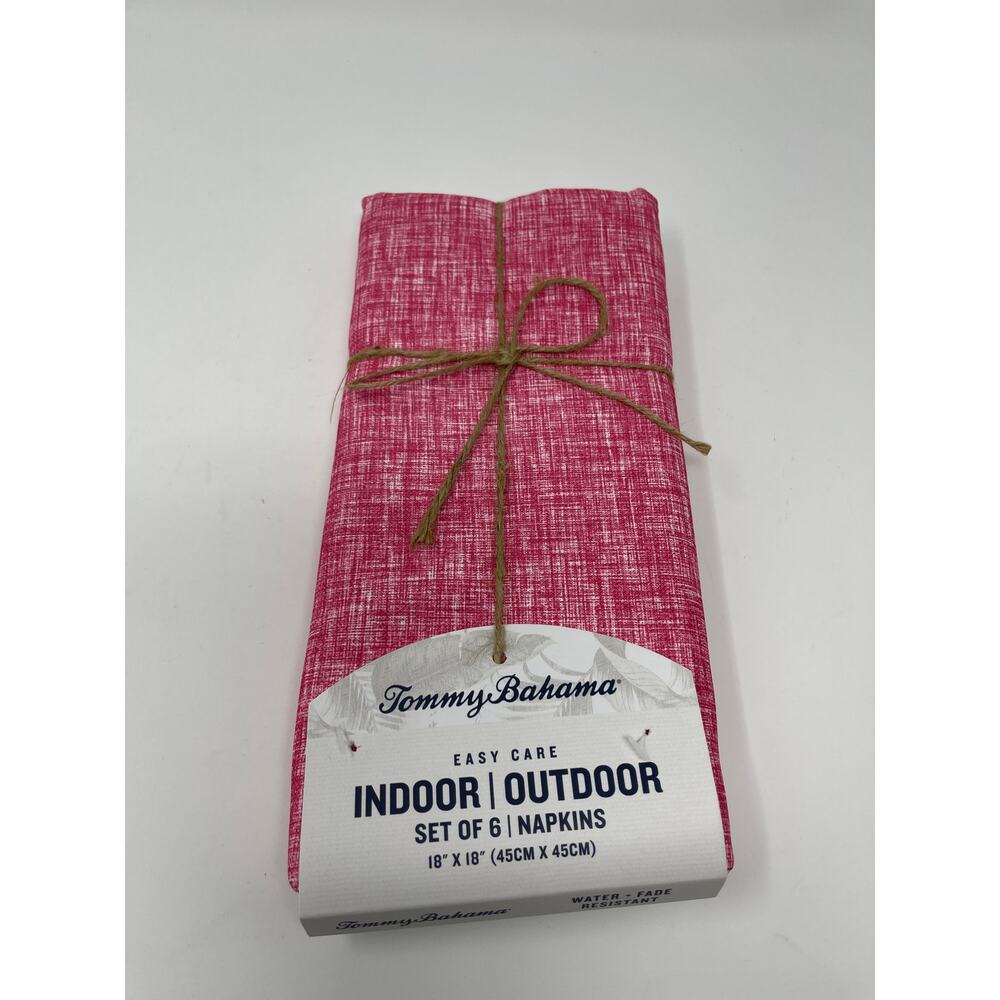 Tommy Bahama Napkins Easy Care Indoor Outdoor Magenta White 6pc NEW
